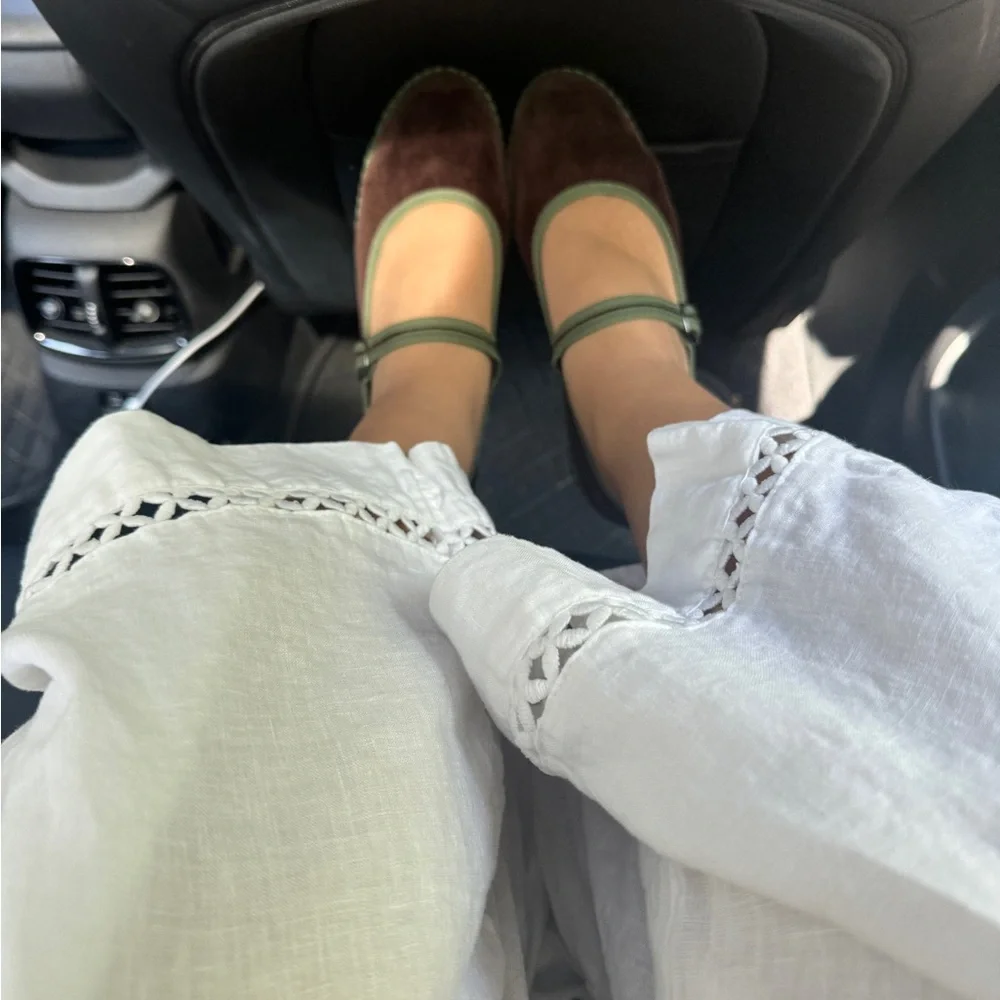 Women's Brown Velvet Mary Jane Flats with Olive Trim - Picture 3 of 3